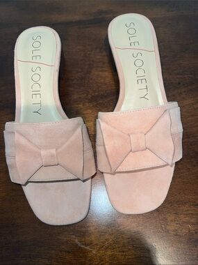 Sole Society Blush Pink Bow Slide Mules